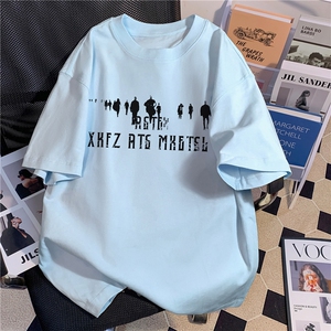 200克纯棉落肩宽松短袖白墨印花T恤B219A-TPD2502-特15限38图片