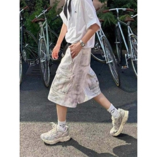 街头白色做旧工装水洗牛仔短裤男女夏款小众多口袋宽松直筒七分裤，男装牛仔裤，星座505-2（原电商A260-1)