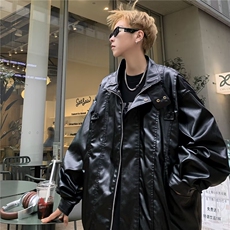 春秋美式复古飞行员皮衣外套男女痞帅潮流宽松立领皮夹克JK67，男装夹克，星座1116A-1（原606A）