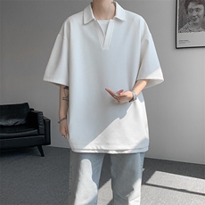 8XL-M假两件V领短袖t恤男夏翻领半袖宽松重磅华夫格大码DT001P40，男装T恤，电商B312