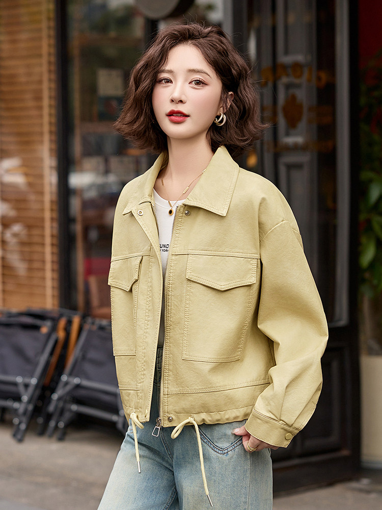 2025年春季新款现货休闲时尚潮流高品质皮衣外套,女装皮衣,臻衣坊