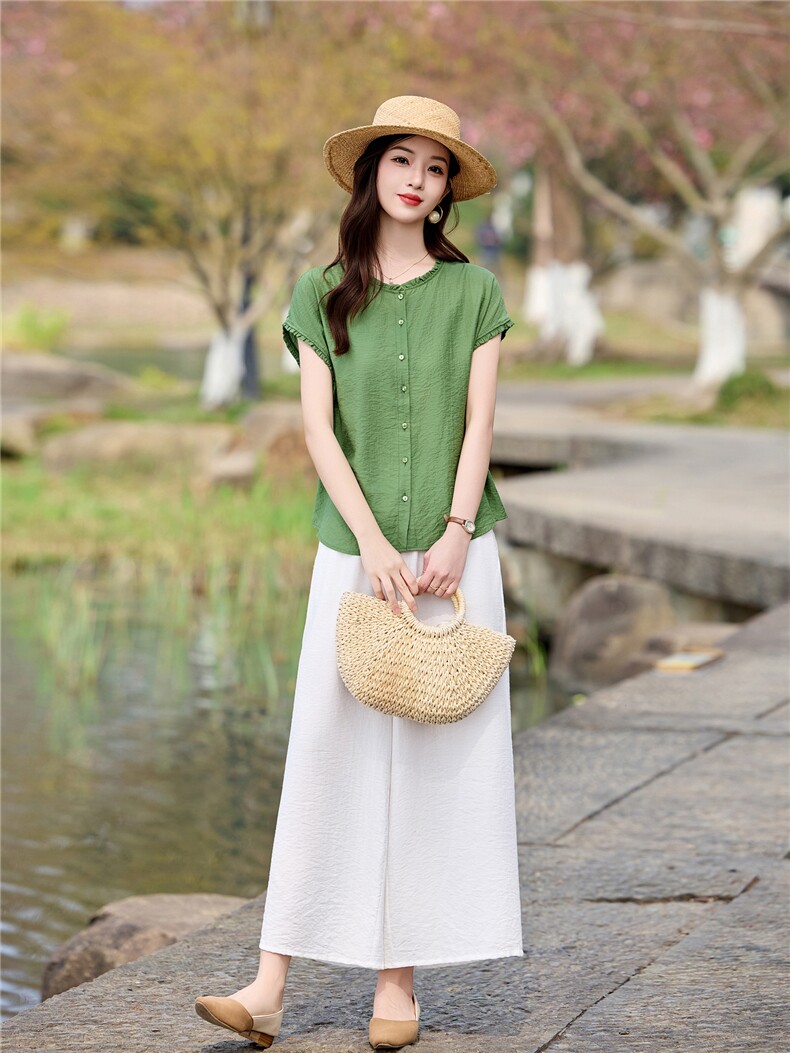 时尚洋气套装女2026夏季新款复古气质宽松阔腿裤两件套,女装套装/套裙,魅影