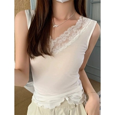 春秋季新款v领蕾丝吊带背心女大码修身外穿内搭百搭打底无袖上衣，男装背心/马甲，星座506A