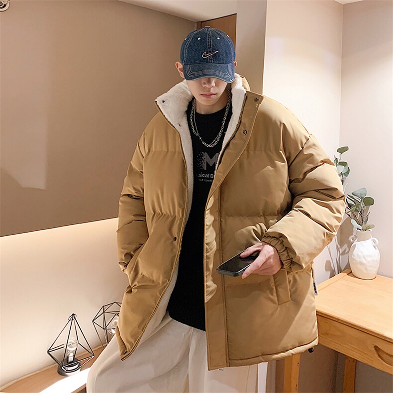 立领羊羔绒棉衣加绒加厚保暖面包服外套男女纯色棉袄M066-特价P56图片