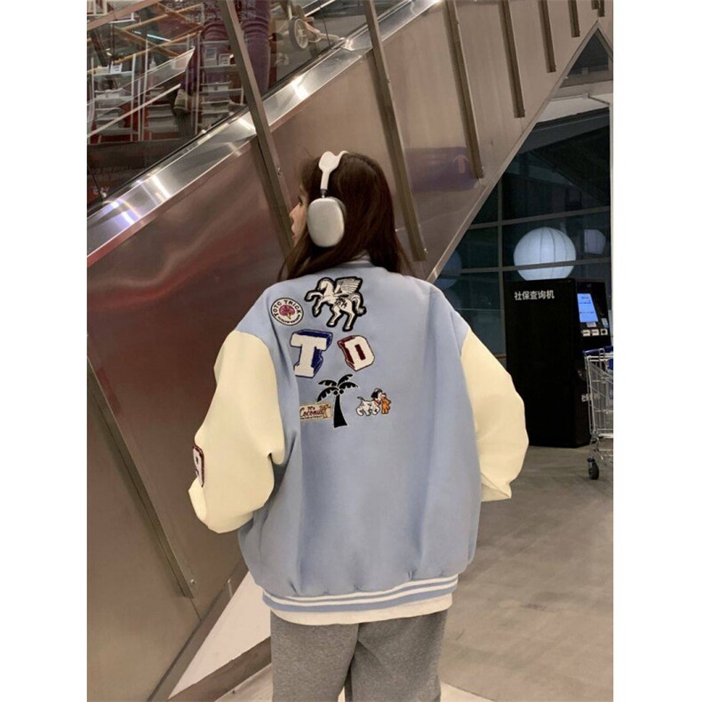 A514-P85复古字母植绒刺绣棒球服春季潮流百搭情侣夹克上衣外套,男装夹克,星座911