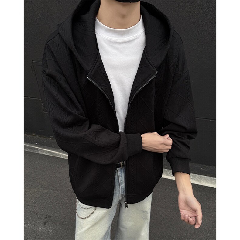 特批P45无差价2025春港风提花开衫连帽卫衣男麦穗纹潮流外套W5037,男装卫衣,电商A001-1