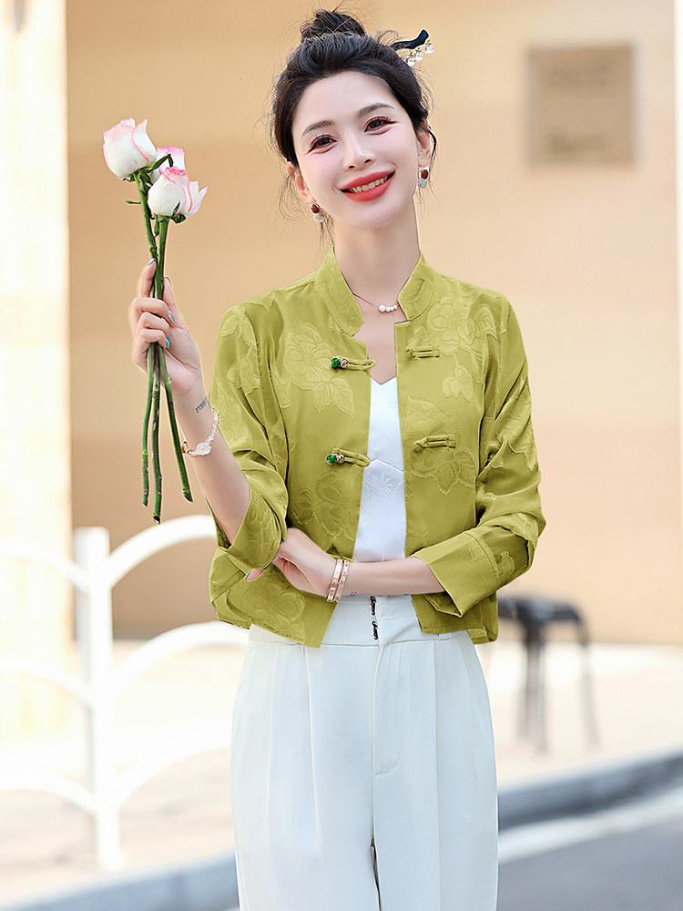 新中式国风女装2025夏季新款高级感小个子提花防晒上衣薄款短外套,女装防晒衣,曼娅璐