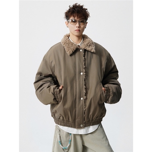 M8899P120控198巴恩风夹棉短款加绒加厚棉衣毛领棉服外套