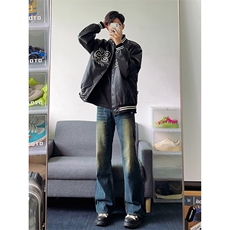 B221美式ins高街暗黑光版修身微喇牛仔裤LK23137-P55控78，男装牛仔裤，电商B221