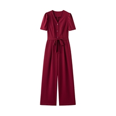 法式气质V领修身显瘦西装连体裤女2025夏款高级感时髦休闲连衣裤，女装连体裤，微微衣阁