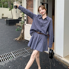 蓝色格子衬衫套装裙女2025春季新款学院风减龄小个子半身裙两件套，女装套装/套裙，2C206
