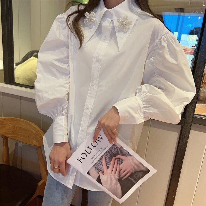 韩版珍珠领衬衫，女装衬衫，PURE