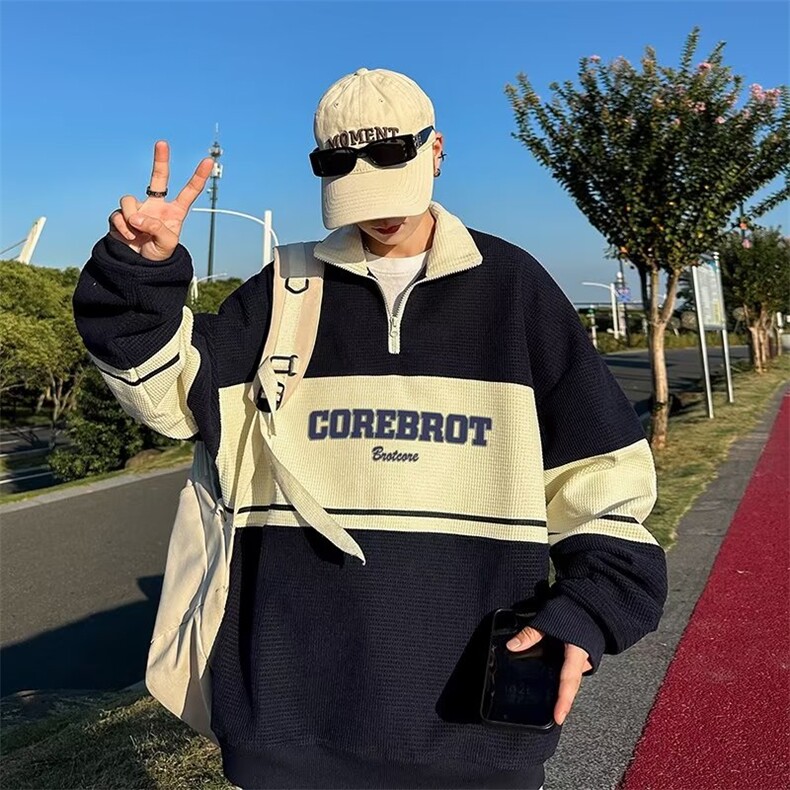 美式高街卫衣立领半拉链polo衫宽松校园风 FT23 P35图片