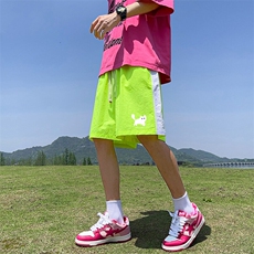 夏季薄款多巴胺短裤男粉色休闲冰丝速干五分裤潮流宽松运动篮球裤，男装牛仔裤，电商C408(原B339-1)