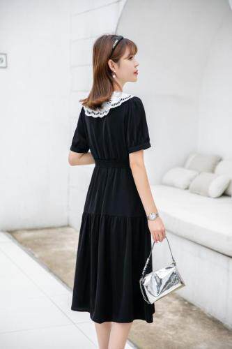 夏季新款气质淑女蕾丝白领黑色连衣裙，女装连衣裙，水锦红