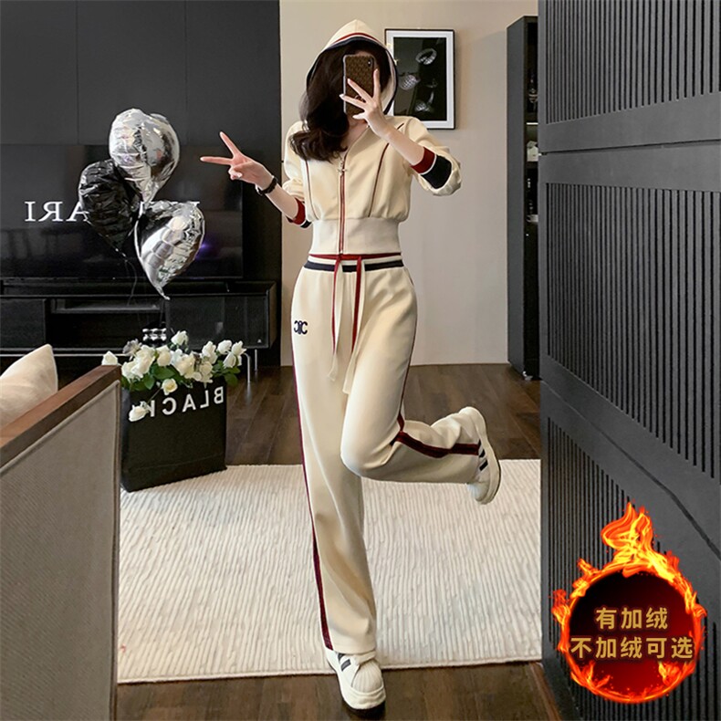 时尚秋装女款休闲高腰阔腿裤两件套显瘦百搭潮流套装,女装套装/套裙,江南