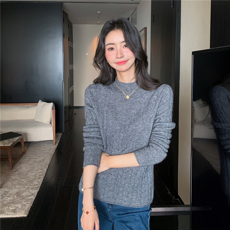 2025秋冬百搭时尚半高领抽条羊绒针织衫,女装羊绒衫,玛卡隆羊绒