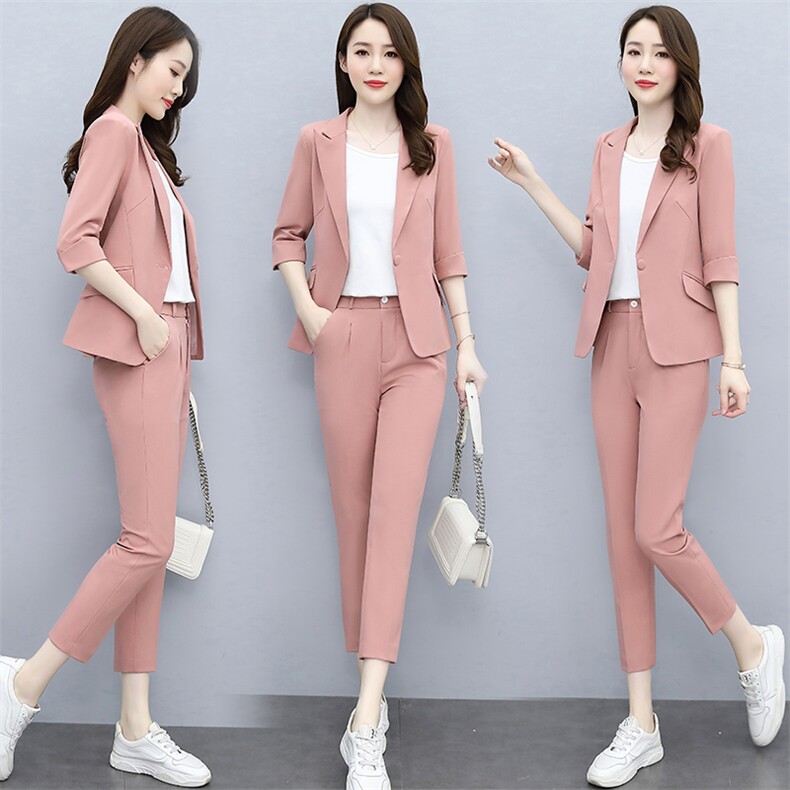 西装套装女2023夏季新款中袖薄款时尚休闲小个子职业西服两件套潮,商品下架区,韩然一族