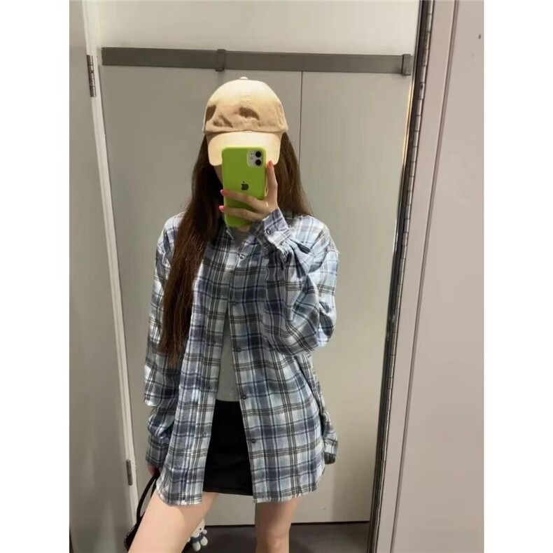 2025早秋新款小清新纯棉格子衬衫女韩版长袖宽松学生上衣春秋外套，男装衬衫，星座506A