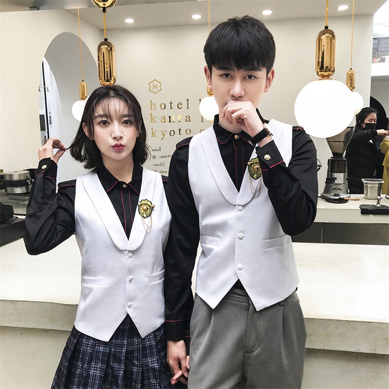 Q8787*2021情侣男女款学院英式短款马甲工作服餐厅营业员马甲P50,男装背心/马甲,星座717A