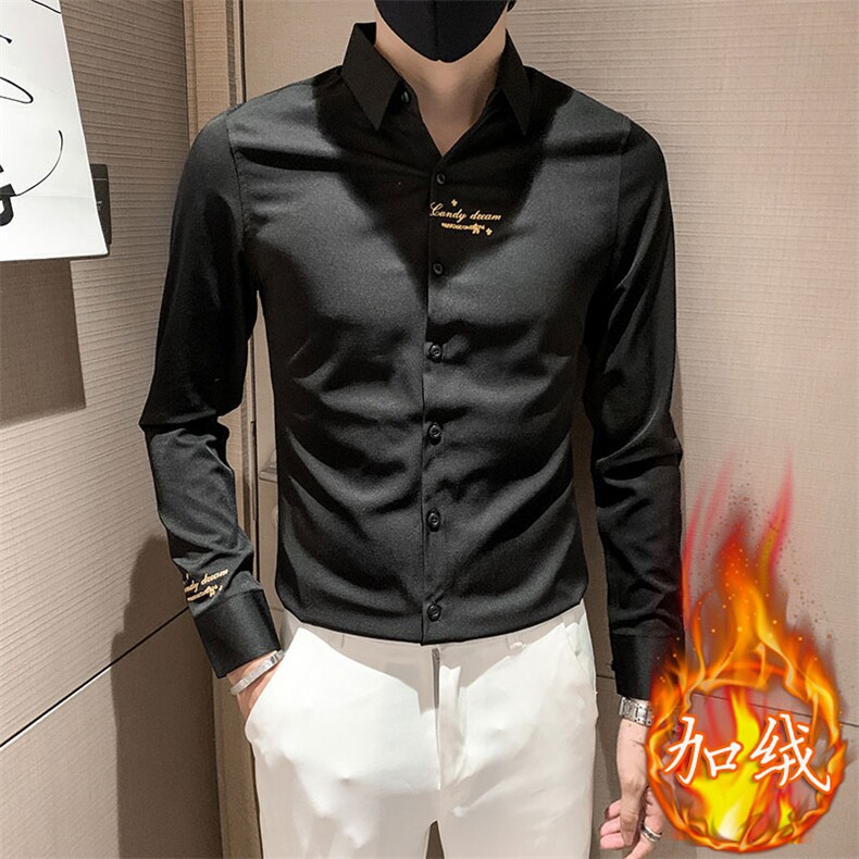 2025秋冬男士新款加绒长袖刺绣衬衫男修身衬衣潮301A-1/CS311/P65,男装衬衫,星座301A-1