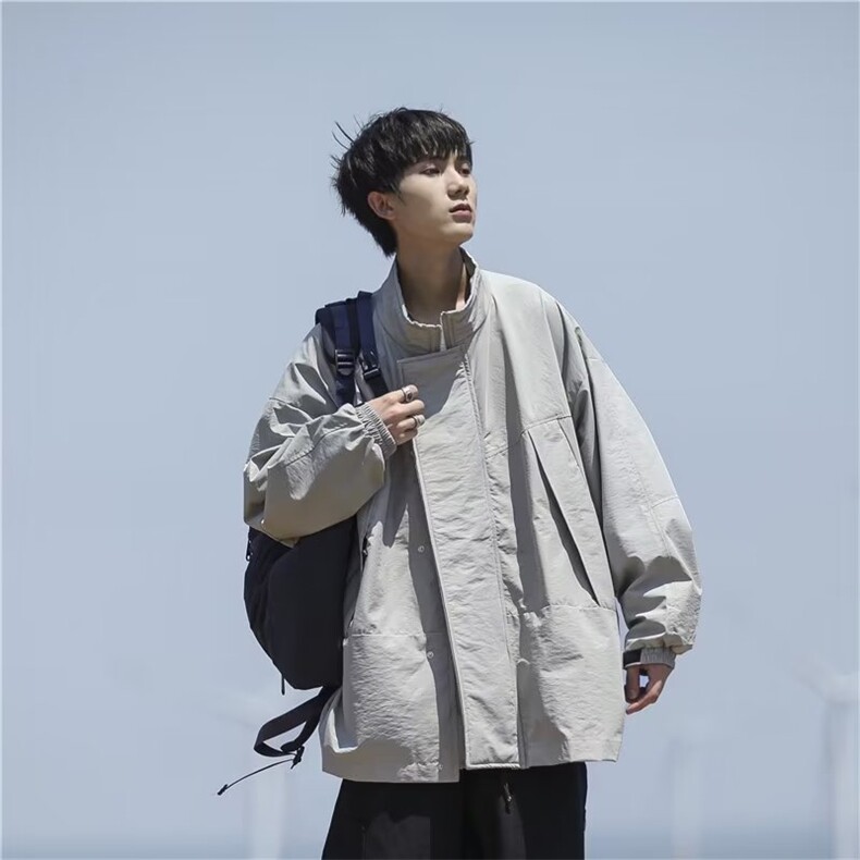 慵懒潮春季男夹克纯色拉链标准外穿新款日系立领潮流长袖青春流行,男装夹克,星座1210-1