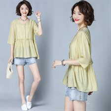 优雅时尚潮流2025年夏季纯色蕾丝衫/雪纺衫圆领个性气质，女装蕾丝衫/雪纺衫，风姿绰