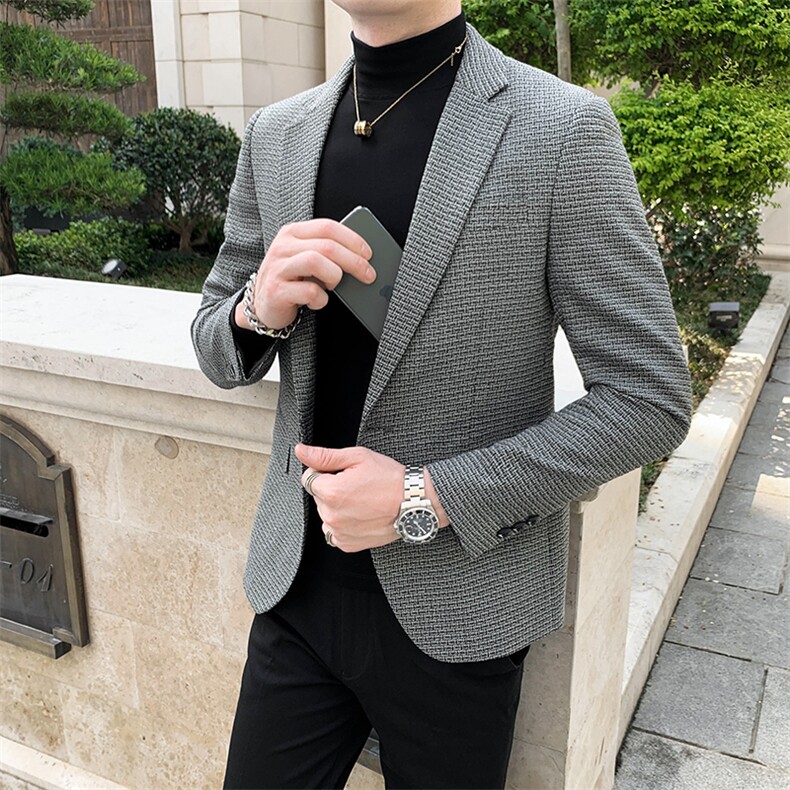 秋冬店主休闲千角格西装单西男士修身休闲西服A236-XZ2306-P100,男装西服套装,电商A236