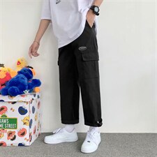 工装裤子男春秋潮牌直筒宽松束脚抽绳韩版休闲阔腿裤K3535-P30