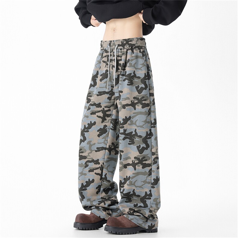 现货复古不规则水洗针织迷彩裤慵懒风男休闲裤KZ580P38，男装休闲裤，星座417-3