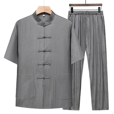 风唐装棉麻短袖衬衫套装男士夏装太极服宽松套装TRA303-P110，男装T恤，星座1105-3