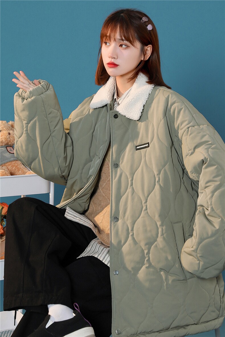 冬装新款菱形格工装棉衣加绒毛领宽松棉服外套潮Q327-P120控148,男装棉衣,星座617A-6（原A405-1）