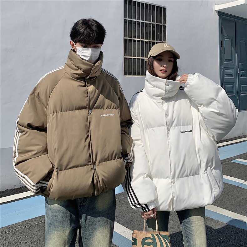 EQ332立领面包服冬季加厚棉衣男织带拼接棉服外套情侣装2024新款,男装棉衣,电商C306-1