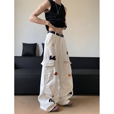 刺绣阔腿牛仔裤女2026秋新款宽松垂感休闲直筒拖地裤K6553-P58，男装牛仔裤，星座412-3