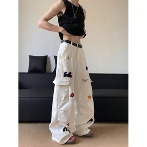 刺绣阔腿牛仔裤女2026秋新款宽松垂感休闲直筒拖地裤K6553-P58图片