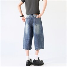 美式复古高腰闪电宽松阔腿裤百搭垂感直筒七分裤牛仔裤K7012TP48，男装牛仔裤，电商D325
