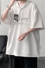 LD5431-P45连帽短袖t恤男大码胖子带帽五分袖中袖，男装T恤，电商A040