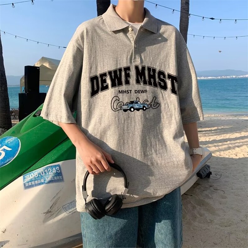 男日常青春流行五分袖日系2023百搭宽松型潮流HT324P32,男装Polo衫,星座1116-2
