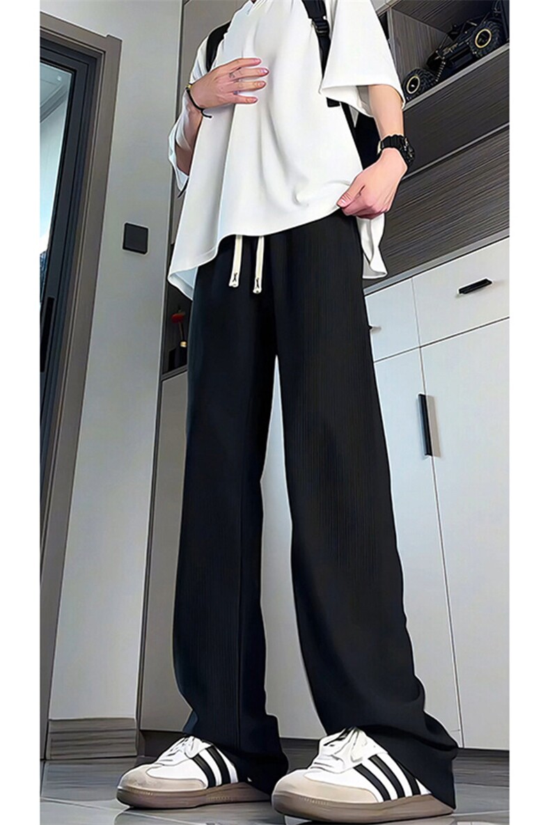 褶皱肌理感休闲裤男夏季冰丝薄款运动裤垂感直筒百搭长裤KZ044P50,男装休闲裤,电商B312