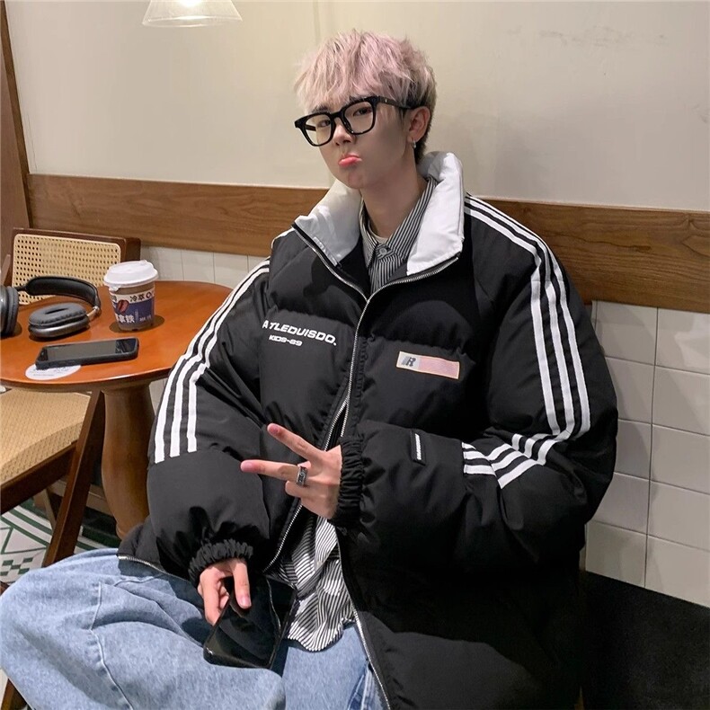 美式三条杠立领棉服男生冬季新款外套加厚棉衣袄子潮L86744-p105图片
