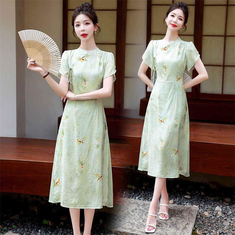现货2024夏季新款气质修身改良旗袍中式连衣裙，女装连衣裙，盈茜