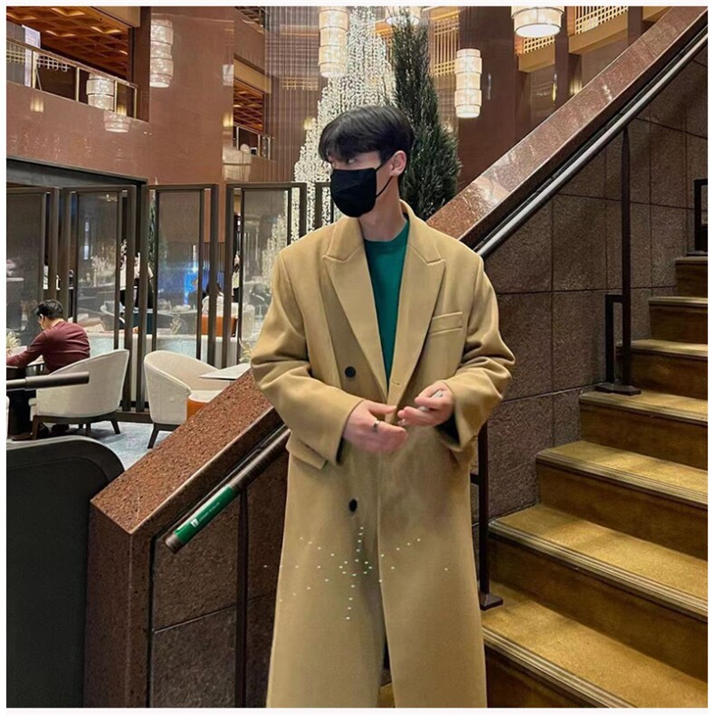WN301P135韩风毛呢大衣男秋冬季港风日系百搭纯色长款呢子大衣厚,男装毛呢大衣,星座1108-5