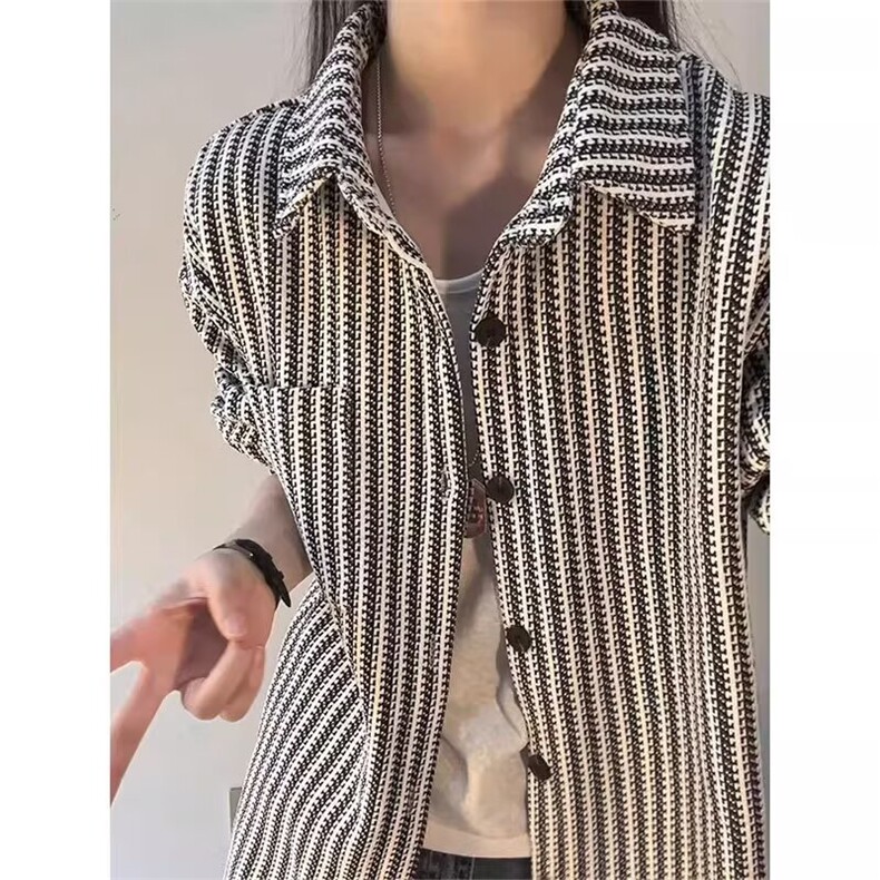宽松条纹长袖衬衫男女百搭高级感日系打底翻领衬衣休闲潮CSX49图片