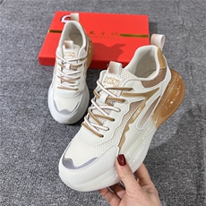 透气防滑运动鞋男鞋2024春新款真皮厚底系带男士休闲鞋青年老，男鞋运动鞋，黄金折扣鞋