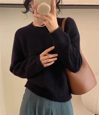 时尚潮流2024秋冬新款女百搭气质简约套头羊毛衫，女装羊毛衫，戎咖羊绒