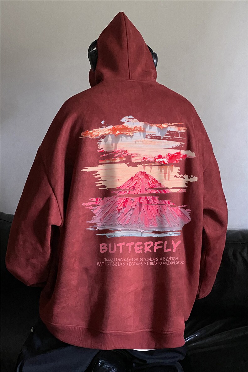 春季抖音品质港风潮流印花麂皮绒宽松连帽卫衣JK23444特批45-控78,男装卫衣,星座605(原A050)