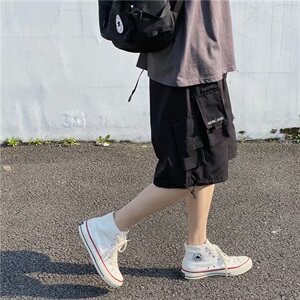 夏季工装短裤男潮牌机能休闲宽松战术口袋抽绳五分裤图片
