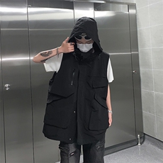 新款四季工装外套女街头潮牌美式战术机能口袋连帽防水无袖马甲男，男装工装外套，星座505-2（原电商A260-1)