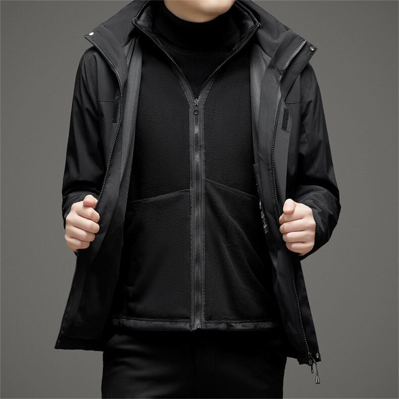 秋冬男士户外冲锋衣男三合一可拆卸加绒加厚防水外套登山服两件套,男装夹克,电商B212（原钱塘6029）