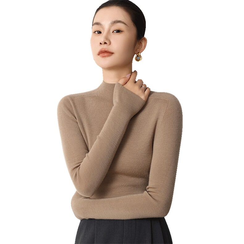 打底王口碑返场精纺扬子纱经典半高领修身高弹内搭衫,女装羊毛衫,挚尚羊绒